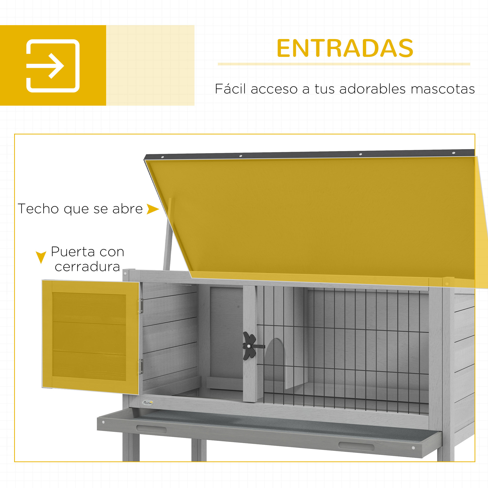 Conejera de Madera Caseta Exterior Refugio para Mascotas Pequeñas Conejos Cobayas con Bandeja Extraíble y Techo Asfáltico 84x43x70 cm Gris y Negro