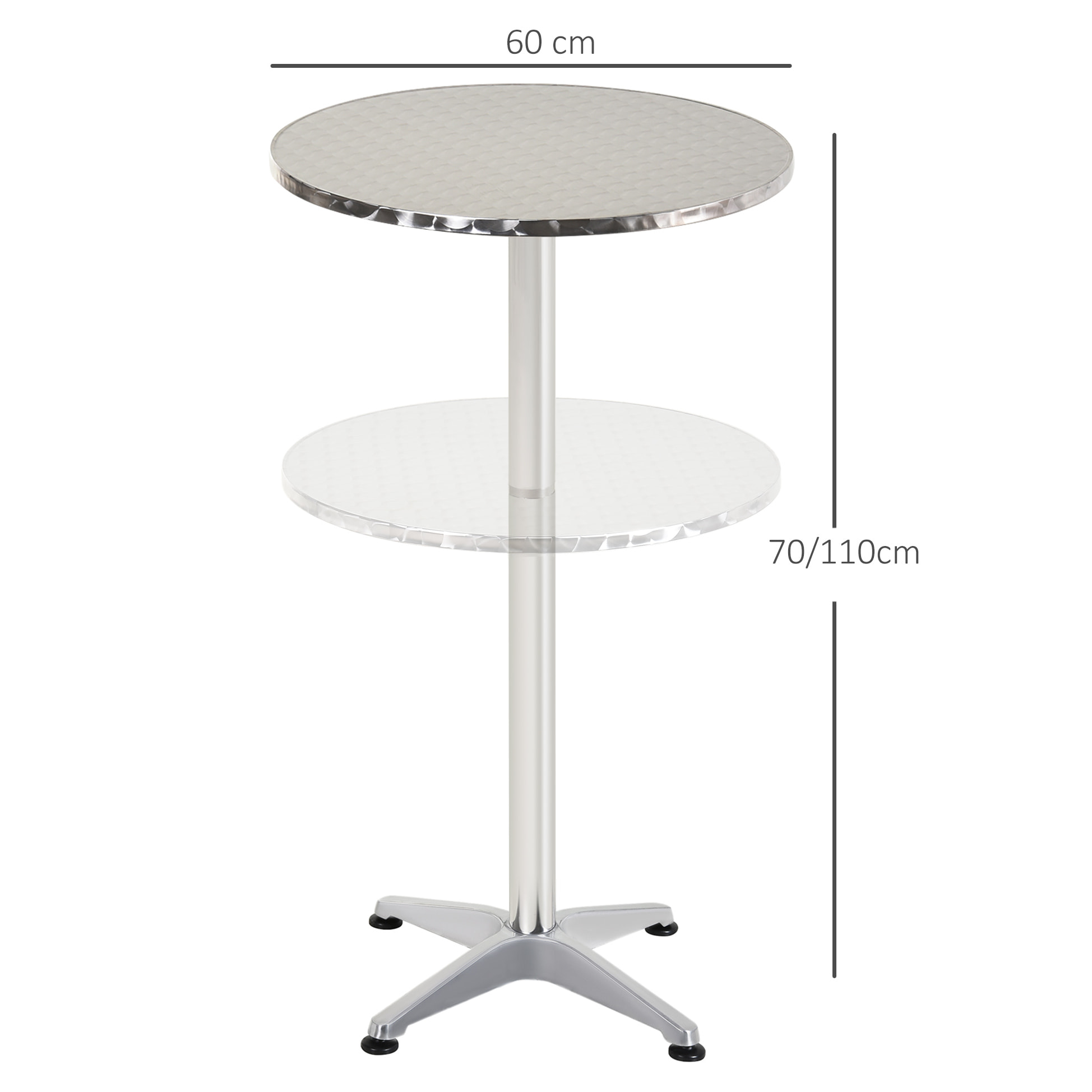 Table de bar bistro dia. 60 cm hauteur réglable aluminium acier inoxydable