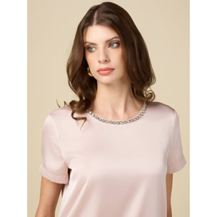 Oltre - Blusa in raso con castoni - Rosa