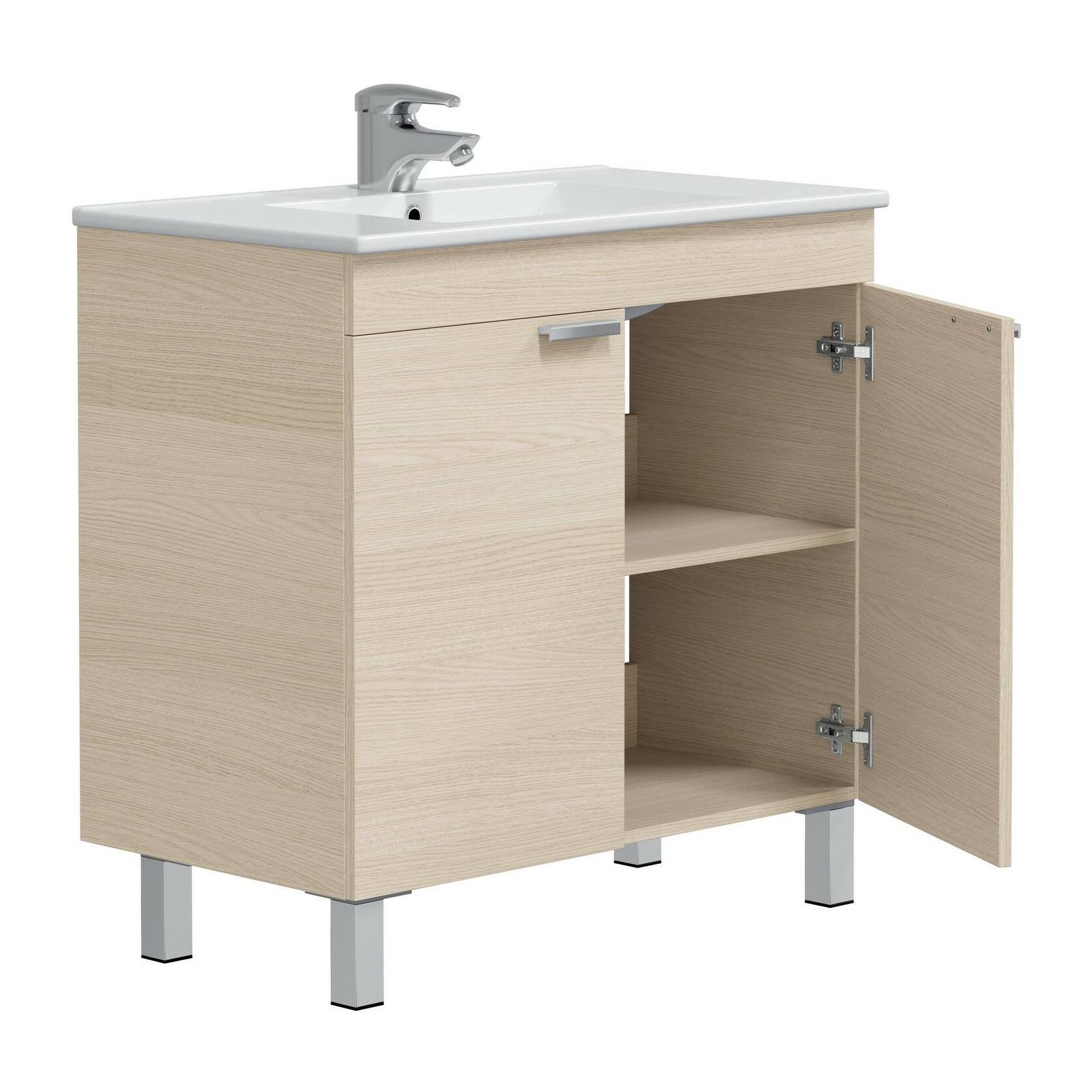 Mobile sottolavabo Florante, Mobiletto da bagno, Contenitore porta lavabo, Armadio per lavandino, 80x45 h80 cm, Rovere