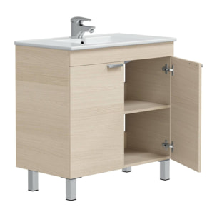 Mobile sottolavabo Florante, Mobiletto da bagno, Contenitore porta lavabo, Armadio per lavandino, 80x45 h80 cm, Rovere
