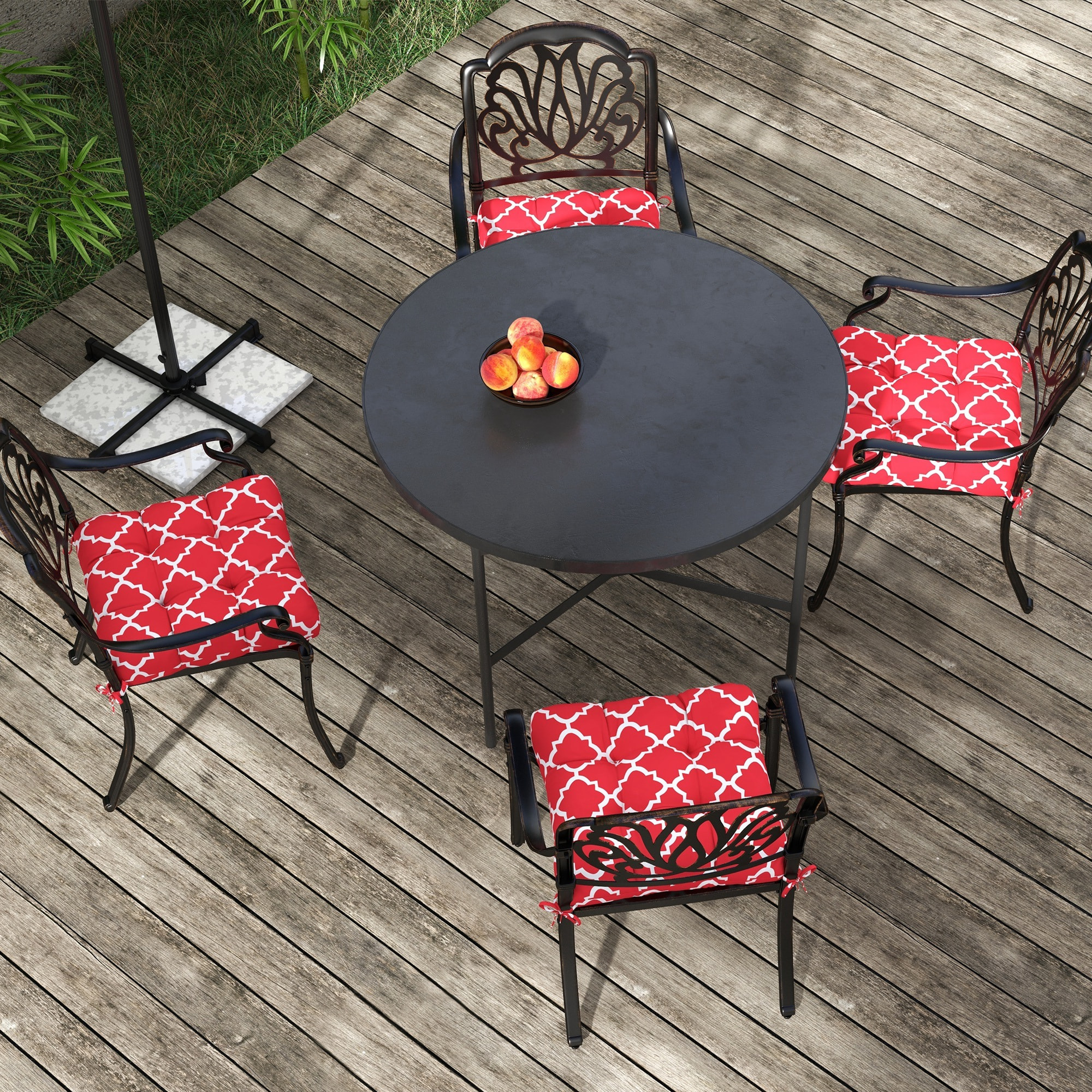 Outsunny Conjunto de Cojines para Sillas de Comedor 48x48x7 cm Juego de 4 Piezas Cojines para Sillas de Jardín Impermeable y Anti-UV con 2 Cordones de Fijación Rojo