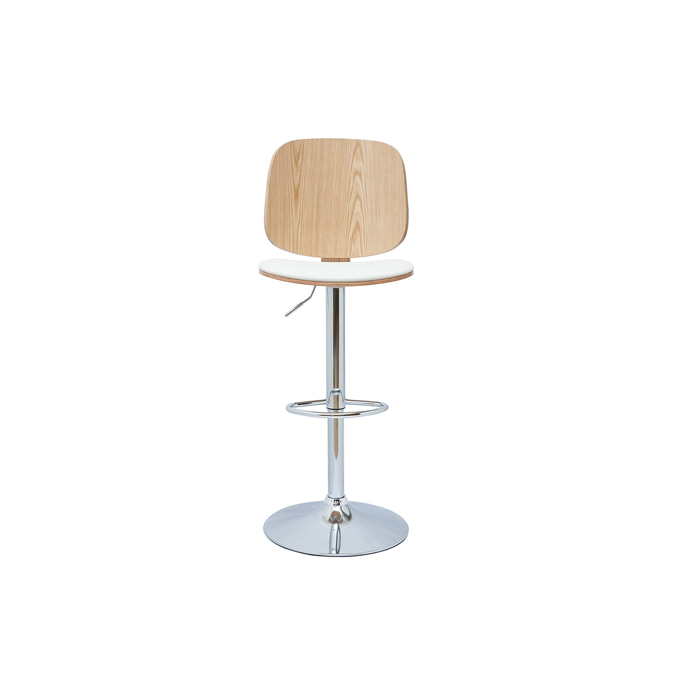 Tabouret de bar ajustable design blanc et bois clair BECK