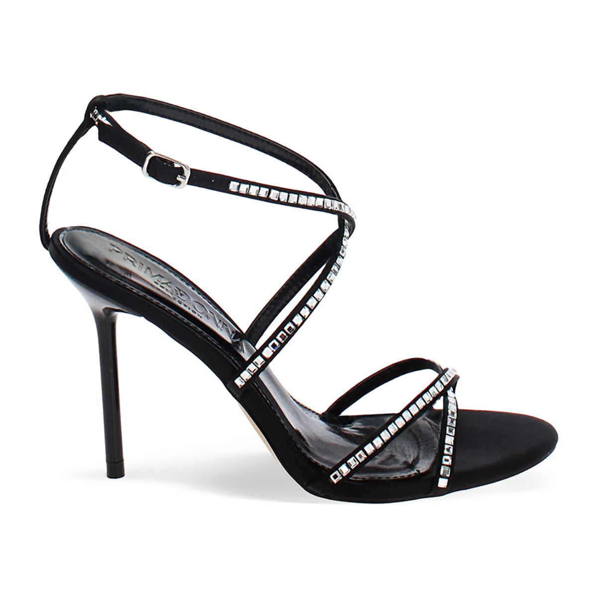 Sandalias negras con pedrería tacón 9,6 cm