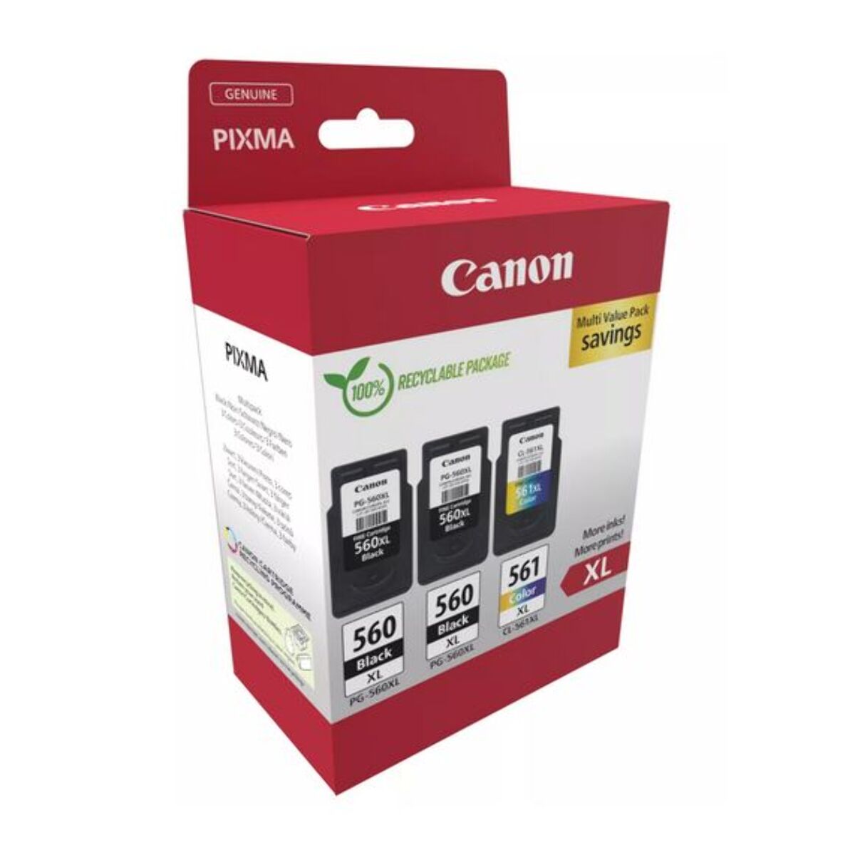 Cartouche d'encre CANON Pack de 3 Originales XL (2x PG-560 Noir + 1x CL-561 Couleur) - 3712C005