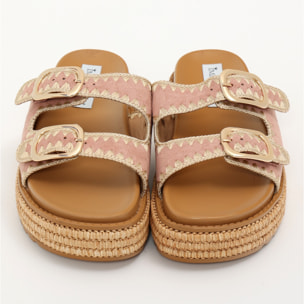 Sandali platform in simil pelle con fibbie color oro