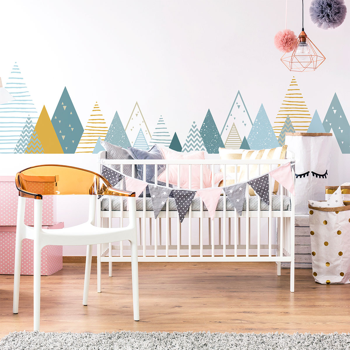 Stickers muraux enfants - Décoration chambre bébé - Autocollant Sticker mural géant enfant montagnes scandinaves ORENKA