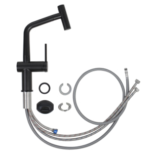 Mood set mitigeur lavabo XL + mitigeur cuisine Ceramia Timeless acier inoxydable, douchette extractible, noir mat (SATBSMTKLBMC)