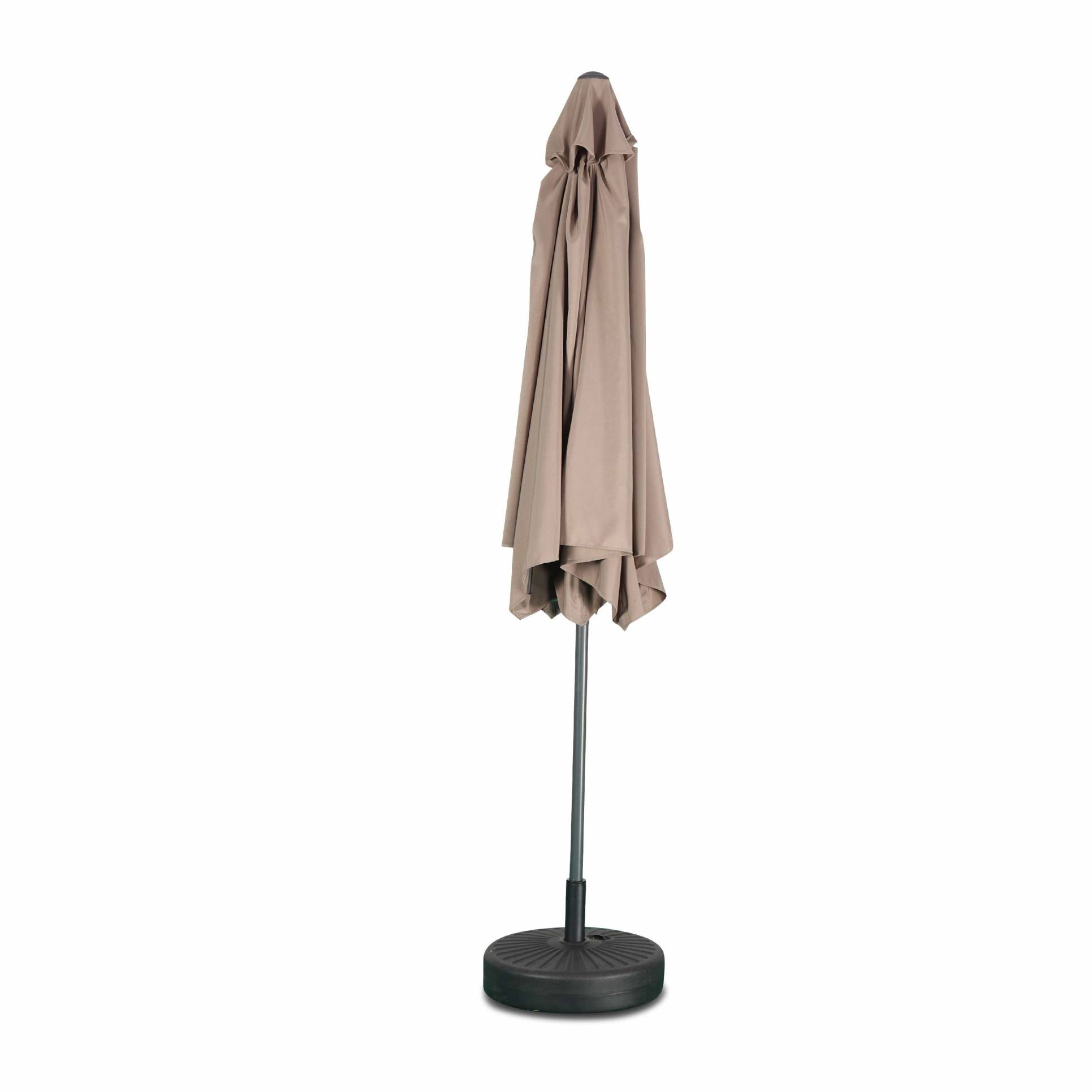 Parasol droit rond Ø300cm - Touquet Taupe - mât central en aluminium orientable et manivelle d'ouverture