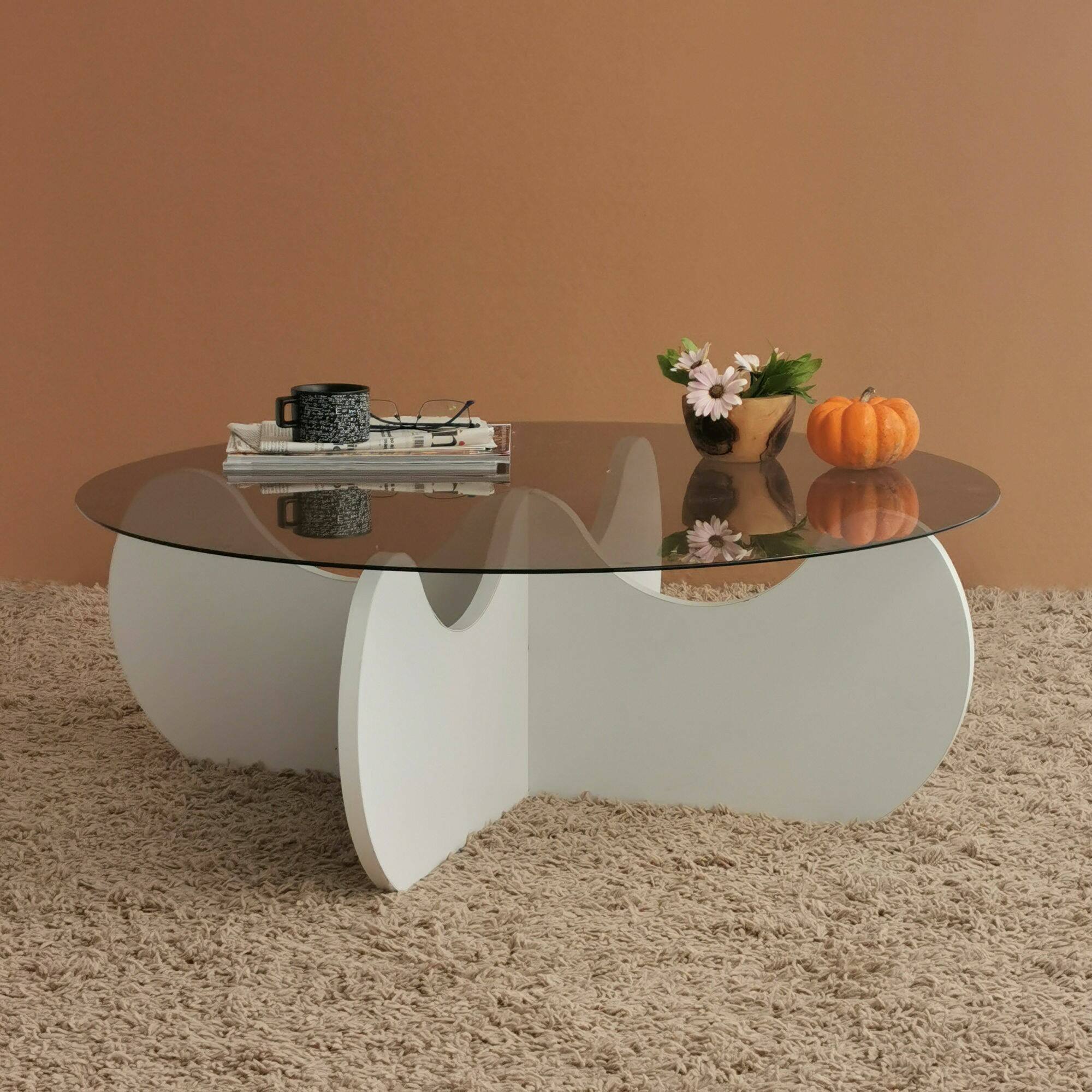 Tavolino da salotto Willow, Tavolo basso da caffè, Portariviste per divano, Ripiano da soggiorno, 90x90h30 cm, Bianco