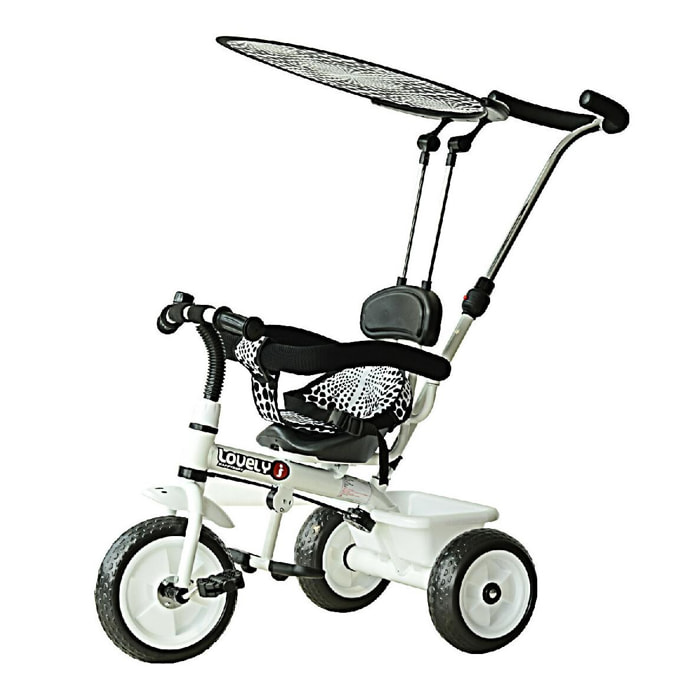 Tricycle enfants pare-soleil pliable canne amovible benne rangement 103 x 47 x 101 cm acier blanc et noir