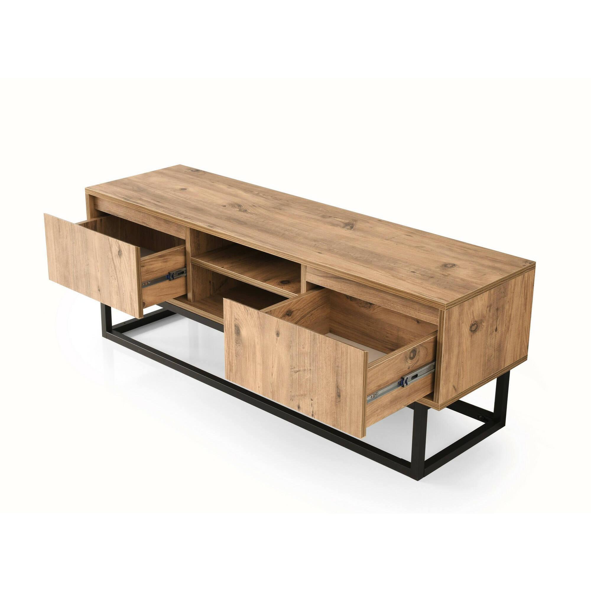 Mobile porta TV Dpirol, Credenza da soggiorno, Armadio basso per TV, Base parete attrezzata, 180x40h50 cm, Nero e Quercia