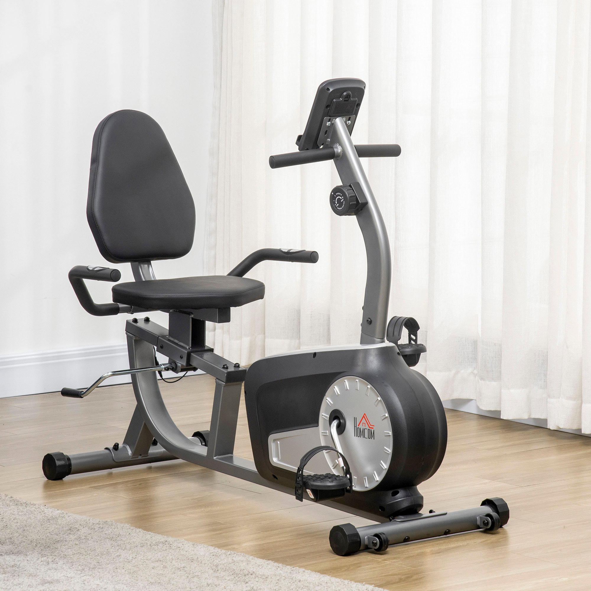 Bicicleta Estática con Respaldo Bicicleta de Ejercicio de Fitness con 8 Niveles de Resistencia Magnética Longitud Ajustable Pantalla LCD para Casa Oficina Gimnasia Gris
