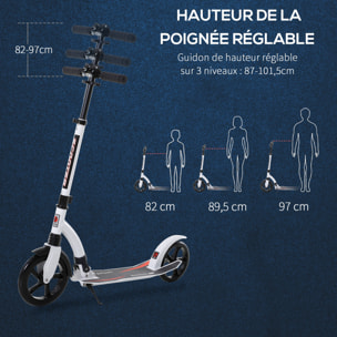 Trottinette pliable pour adulte enfant à partir 14 ans hauteur guidon réglable alu blanc