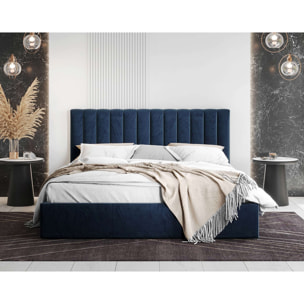 Rosario - lit coffre - 180x200 - sommier inclus - en velours - Bleu