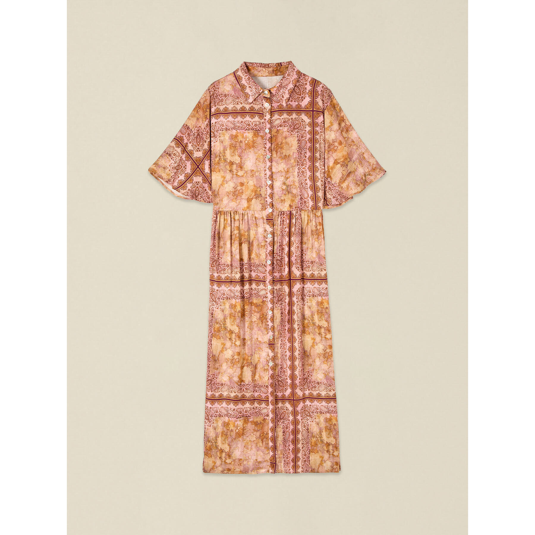 Oltre - Vestido camisero de viscosa estampado - Naranja sol