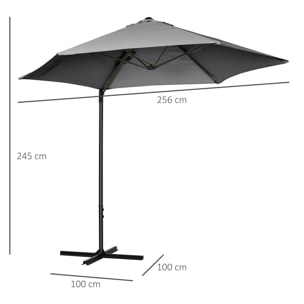 Parasol déporté octogonal inclinable pivotant Ø 256 cm acier polyester gris anthracite