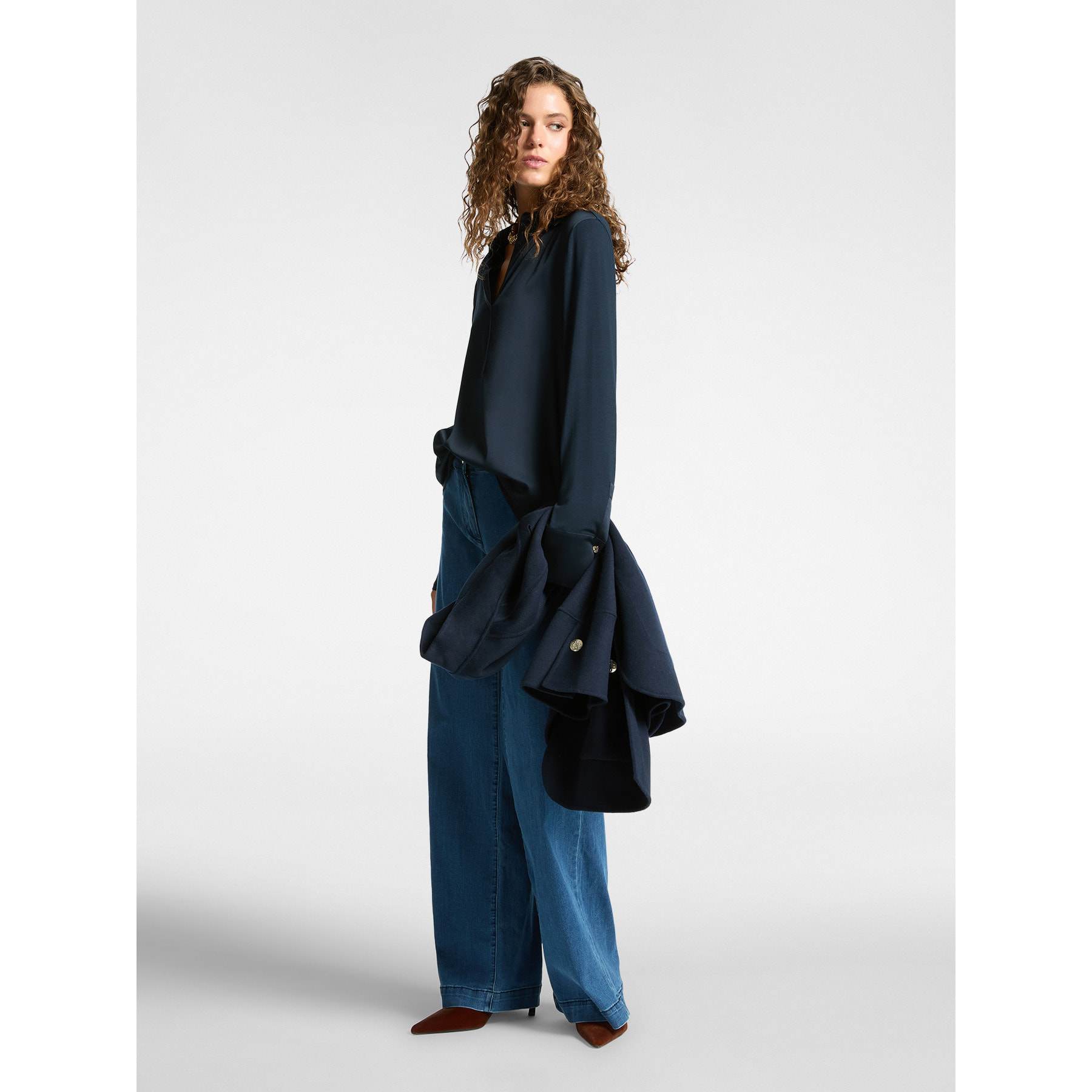 Elena Mirò - Camiseta polo de dos tejidos - Azul