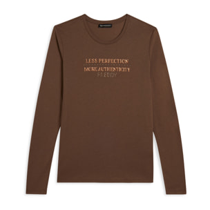 T-shirt donna manica lunga con grafica metallizzata