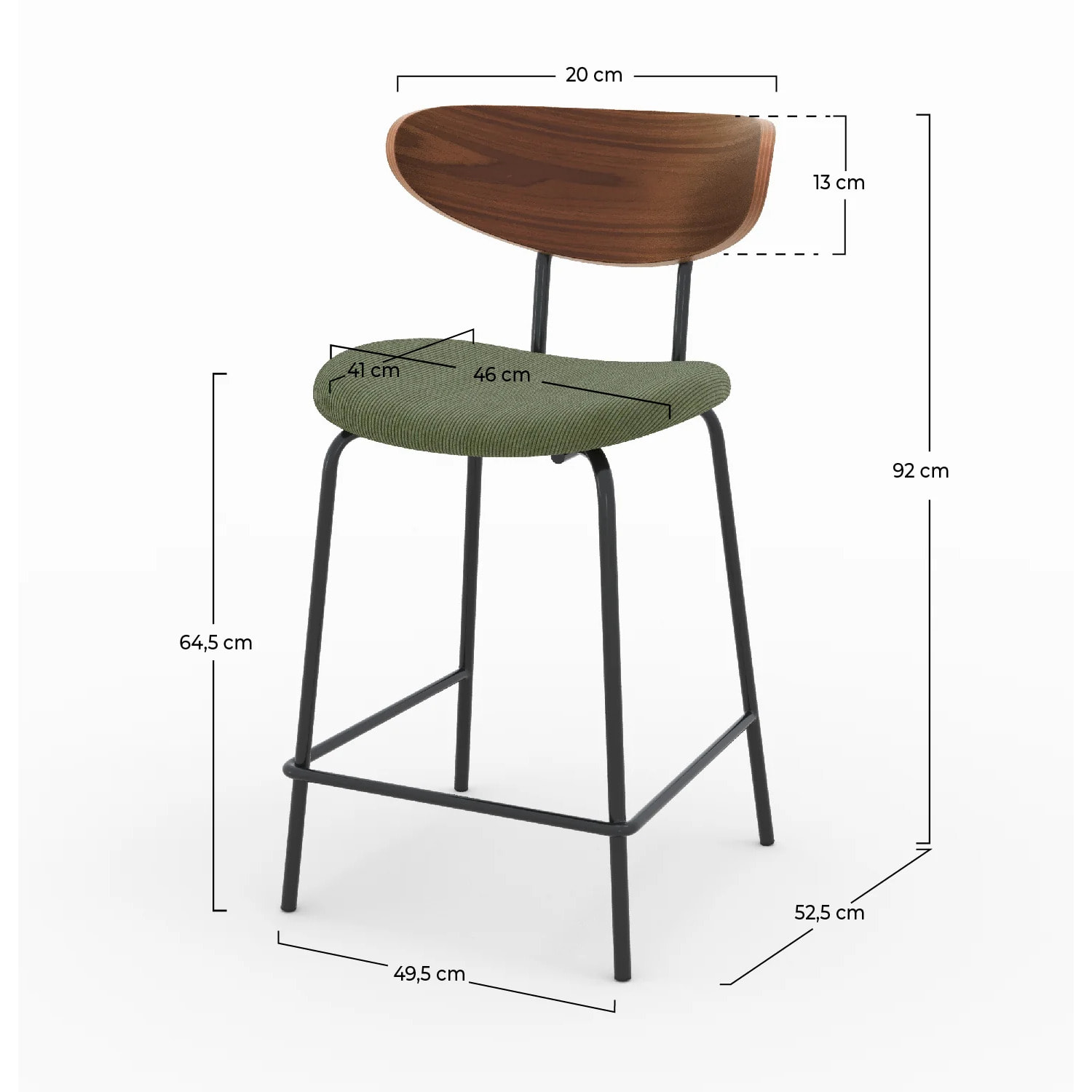 Lot de 2 chaises pour îlot central en velours côtelé kaki 64.5 cm - Jade