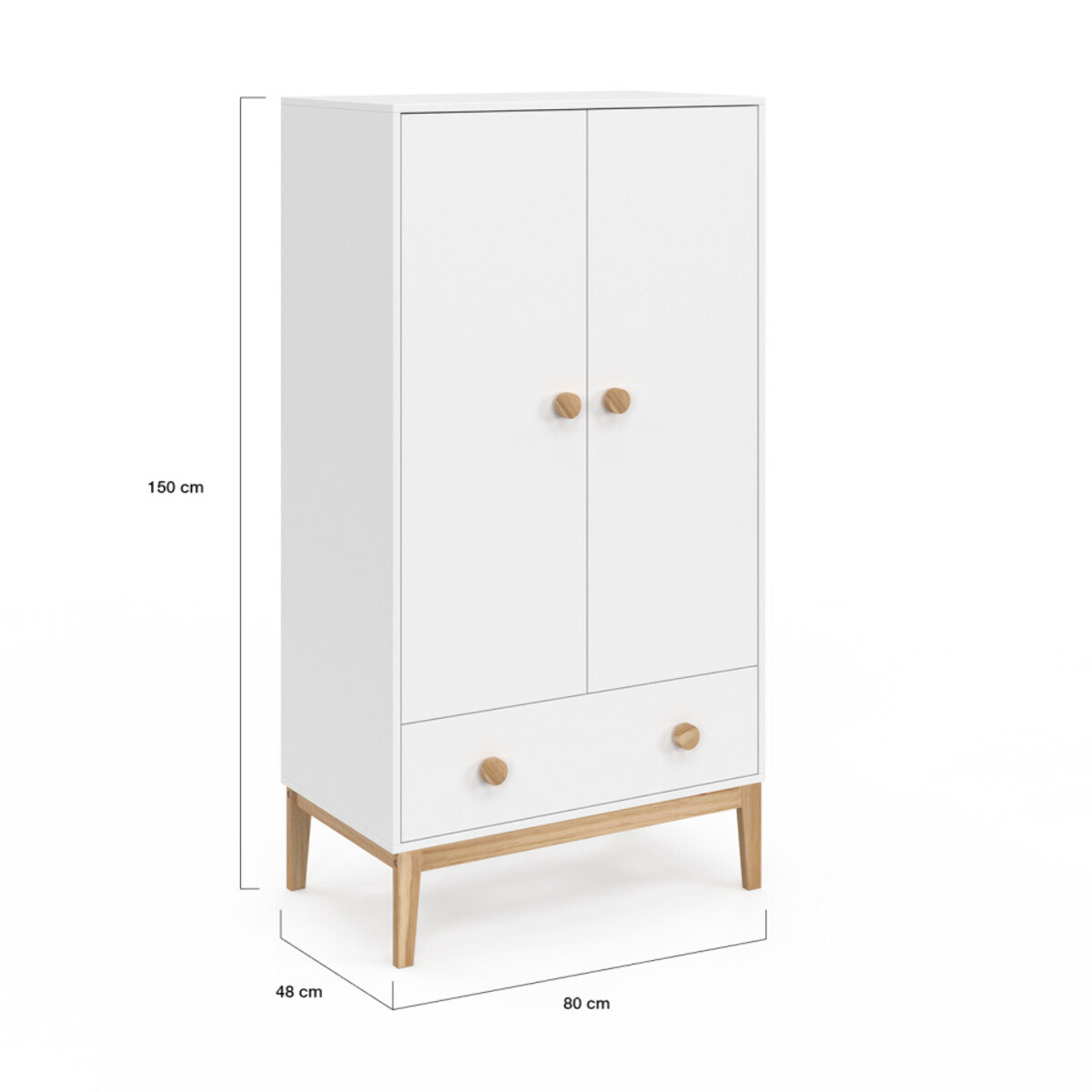 Armoire pour enfant Bella 2 portes effet hêtre et blanc