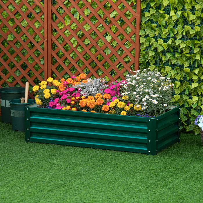 Jardinera Elevada de Acero Galvanizado Huerto Urbano para Cultivar Plantas Flores Hierba Macetero Exterior Rectangular con Fondo Abierto 120x60x30,5 cm Verde