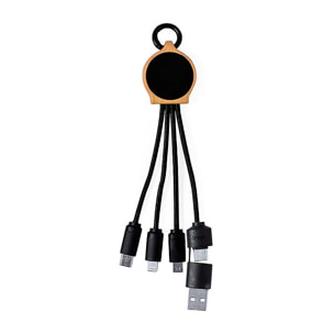 Cavo di ricarica in bambù naturale. Luci a LED. Connessione Micro USB, Tipo C e Lightning 5 V CC 2,4 A