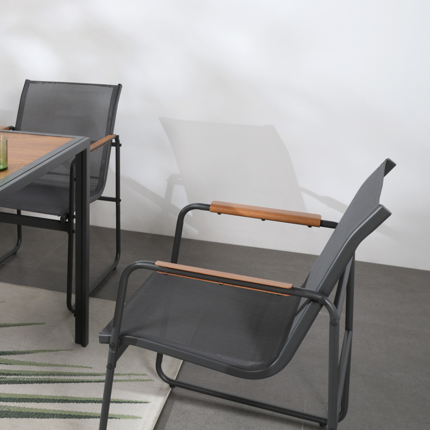 ALPHY Salon de jardin 6 places anthracite et bois