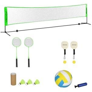 Set de Bádminton de 7 Piezas Juego de Bádminton con 2 Raquetas de Bádminton 3 Bádminton 2 Raquetas de Pickleball 2 Pickleball Pelota de Voleibol y Red con Soporte Negro y Verde