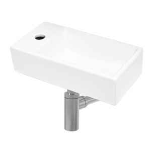 Ensemble lave-mains suspendu avec trou pour robinetterie a gauche, 40.5x20.5 + Siphon (SATBRE4020SL-SET2)