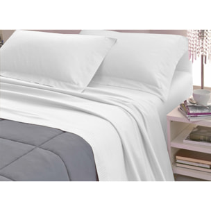 Completo Lenzuola 100% Raso Cotone Rigato 5mm Tinta Unita Bianco