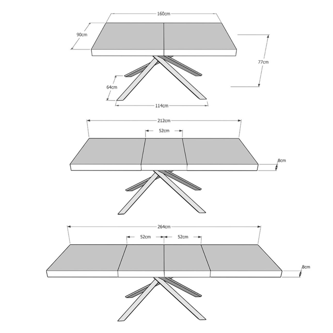 Mesa extensible 90x160/264 cm Karida Premium fresno blanco patas blanca