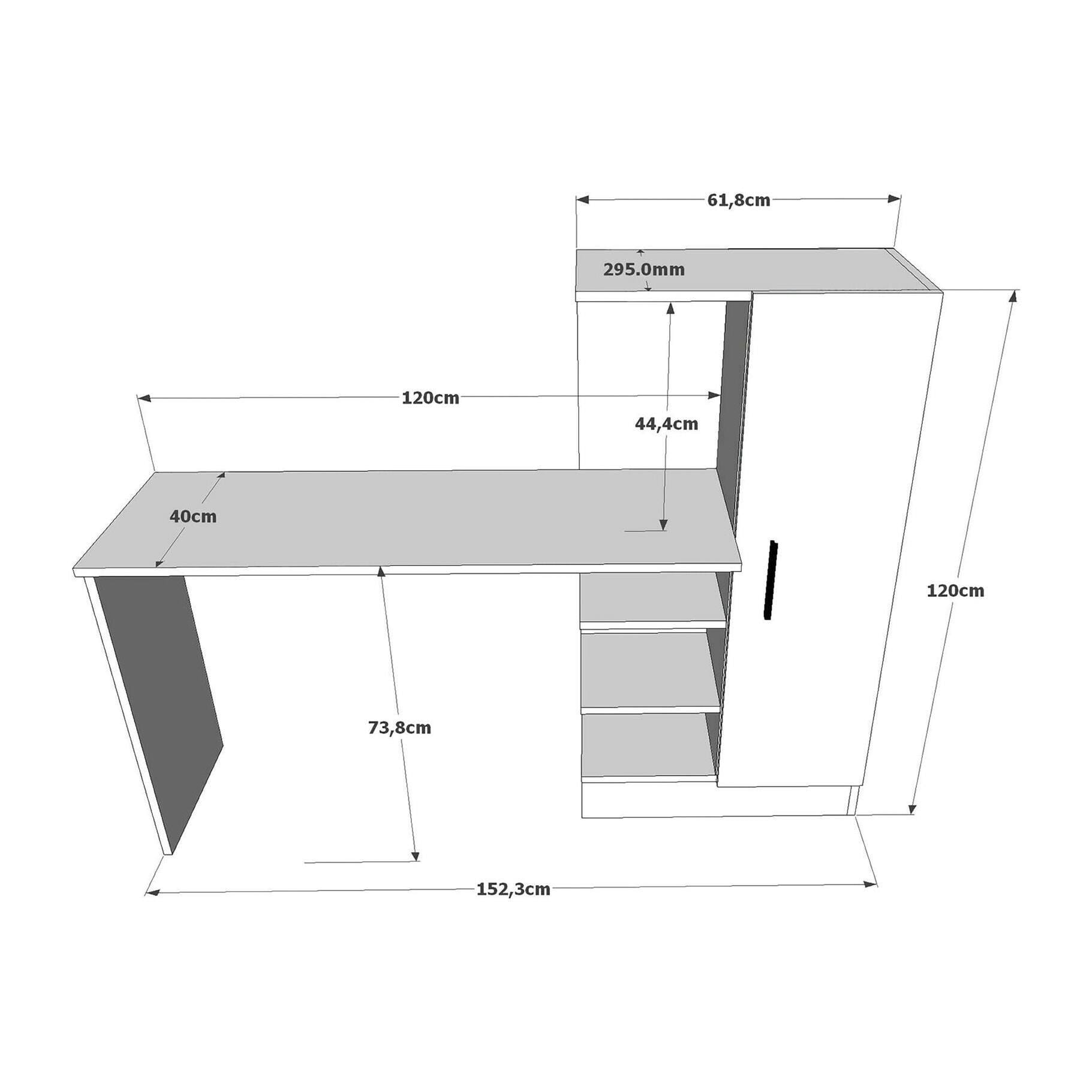 Scrivania Dfasolat, Scrittoio multiuso, Tavolo per ufficio porta PC, Piano di lavoro, 152x40h120 cm, Quercia e Bianco