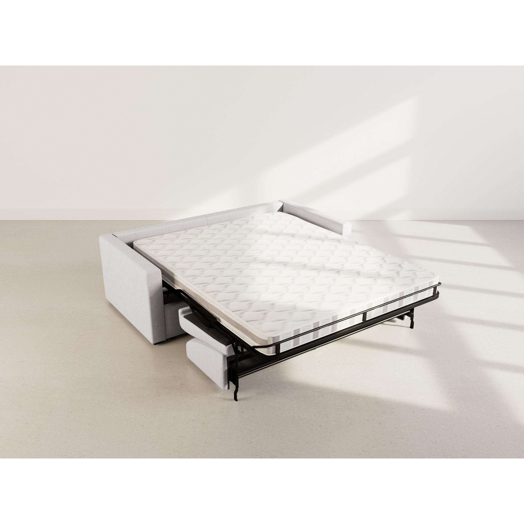 Julia - canapé lit 3 places convertible express couchage quotidien 140 cm matelas 14 cm en tissu - Gris clair
