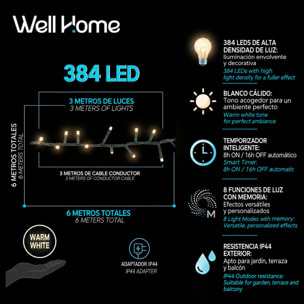 Clúster de 384 Luces LED Blanco Cálido - 6 metros