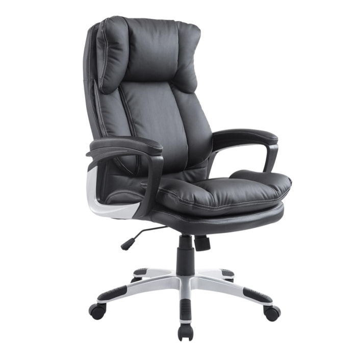 Silla de Oficina Ejecutiva Sillón Despacho Elevable Giratorio de Cuero Negro