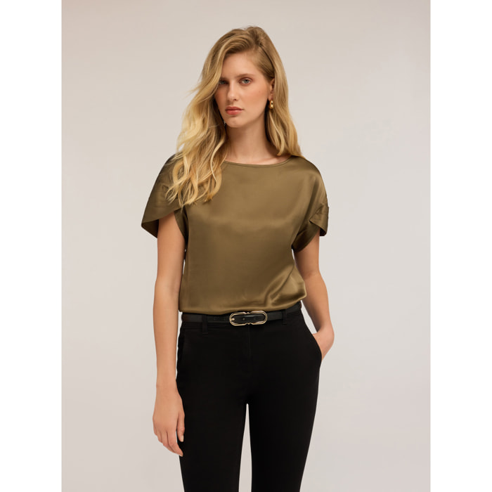 Motivi - Blusa con mangas de pétalo - Verde militare