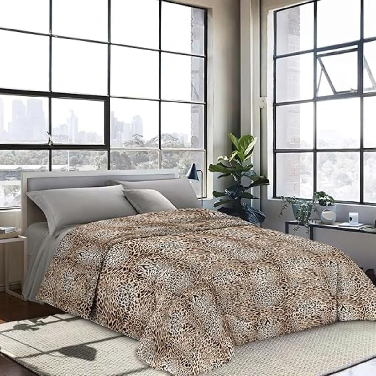 INTRECCI Piumino Singolo Invernale 170 x 260 cm, 300 g/m², Anallergico e Antiacaro, Made in Italy Fantasia: Leopard