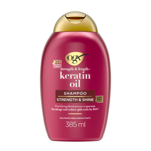 OGX Shampooing Fortifiant Huile de Kératine, 385ml – Soin capillaire renforçateur pour cheveux abîmés et cassants – Shampoing sa