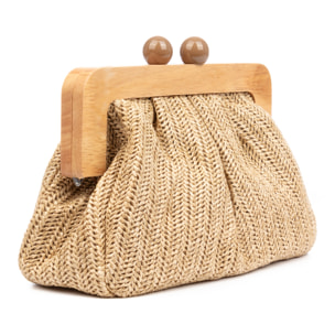 Benestare Bolso bandolera Mujer. Tela con detalles de madera natural y piel sintética.