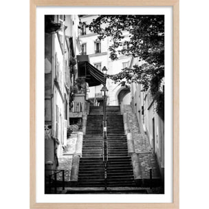 Affiche Paris, rue de Montmartre Affiche + cadre en bois - Chêne