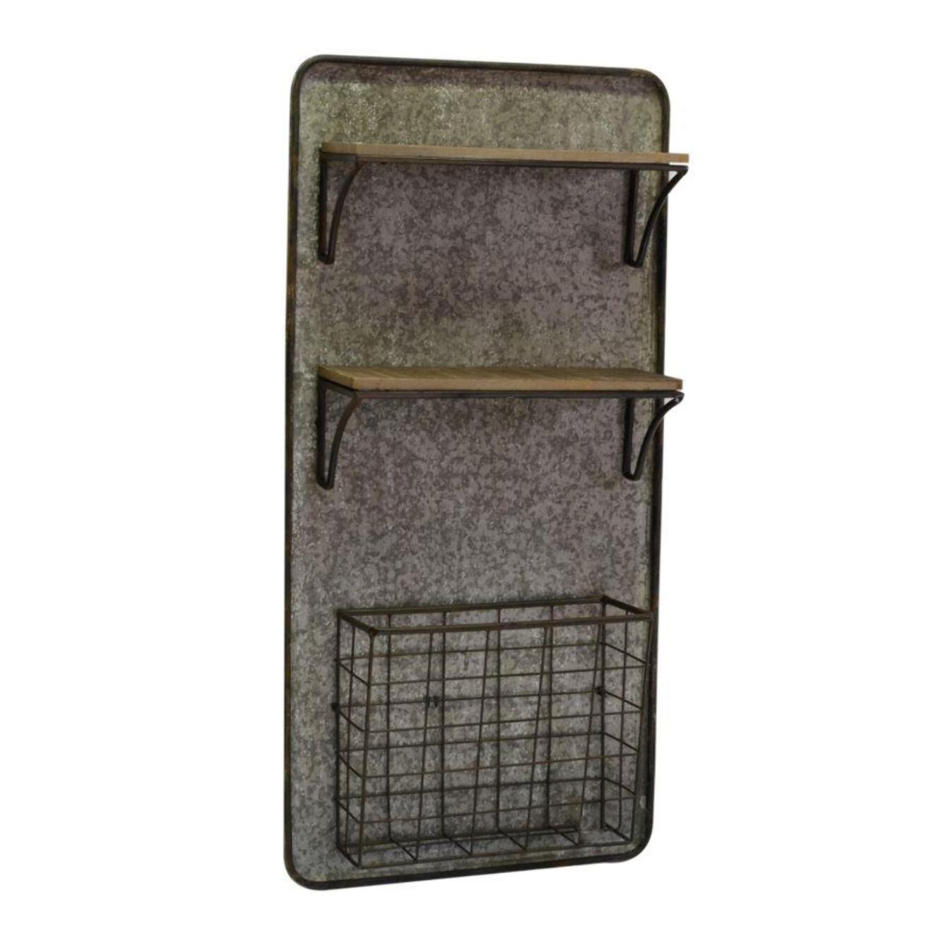 Mensola in metallo e legno 2 piani con portatutto cm38,5x11,5h78