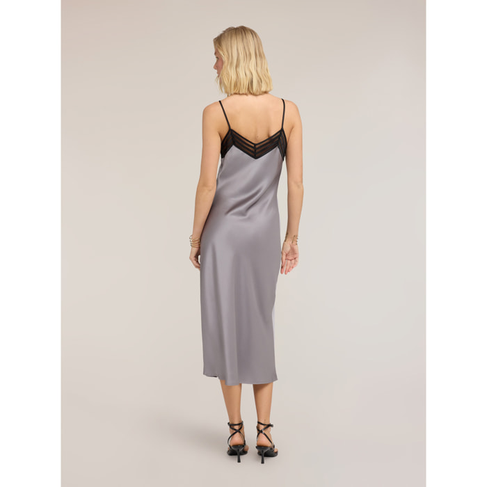 Motivi - Vestito lungo in raso con bordo in tulle - Grigio