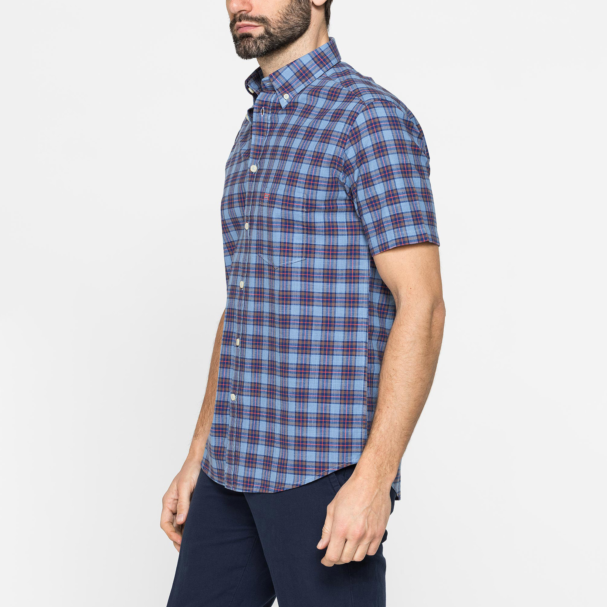 CAMICIA A MANICA CORTA IN COTONE FIAMMATO FANTASIA