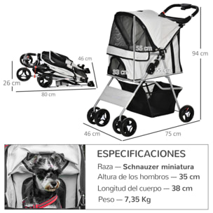 Cochecito para Mascotas Plegable Carrito para Perros con Toldo Ajustable Cesta de Almacenaje y Ruedas con Freno Tela Oxford Marco de Acero 75x46x94 cm Gris