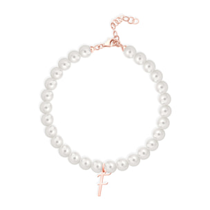 Bracciale Fujiko con Pendente Lettera F Perle Argento Rosè