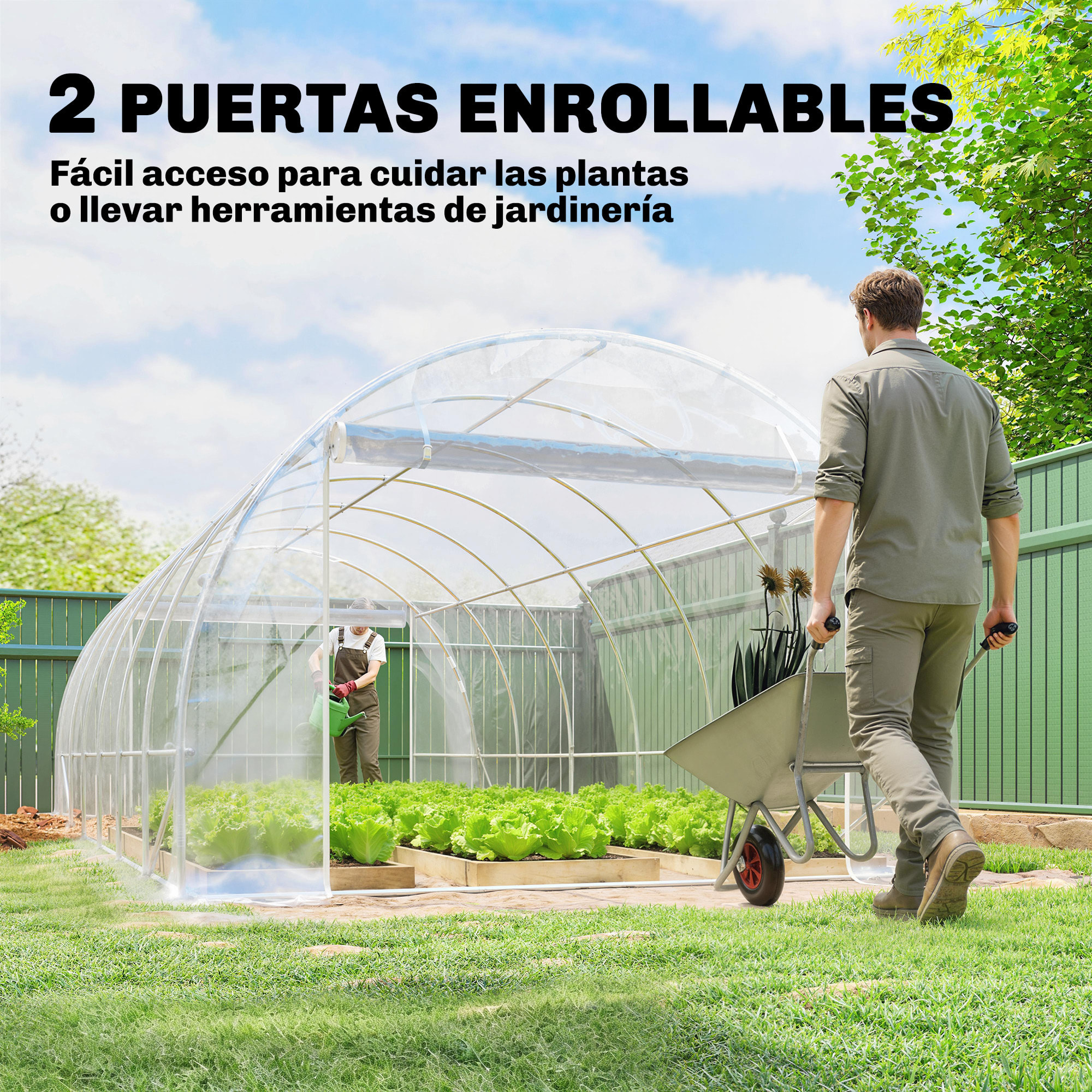 Invernadero de Exterior 6x3x2 m, Invernadero de Túnel con 2 Puertas Enrollables, Marco de Acero Galvanizado y Cubierta de PE 150g/m², Anti-UV, Impermeable, para Cultivos, Transparente