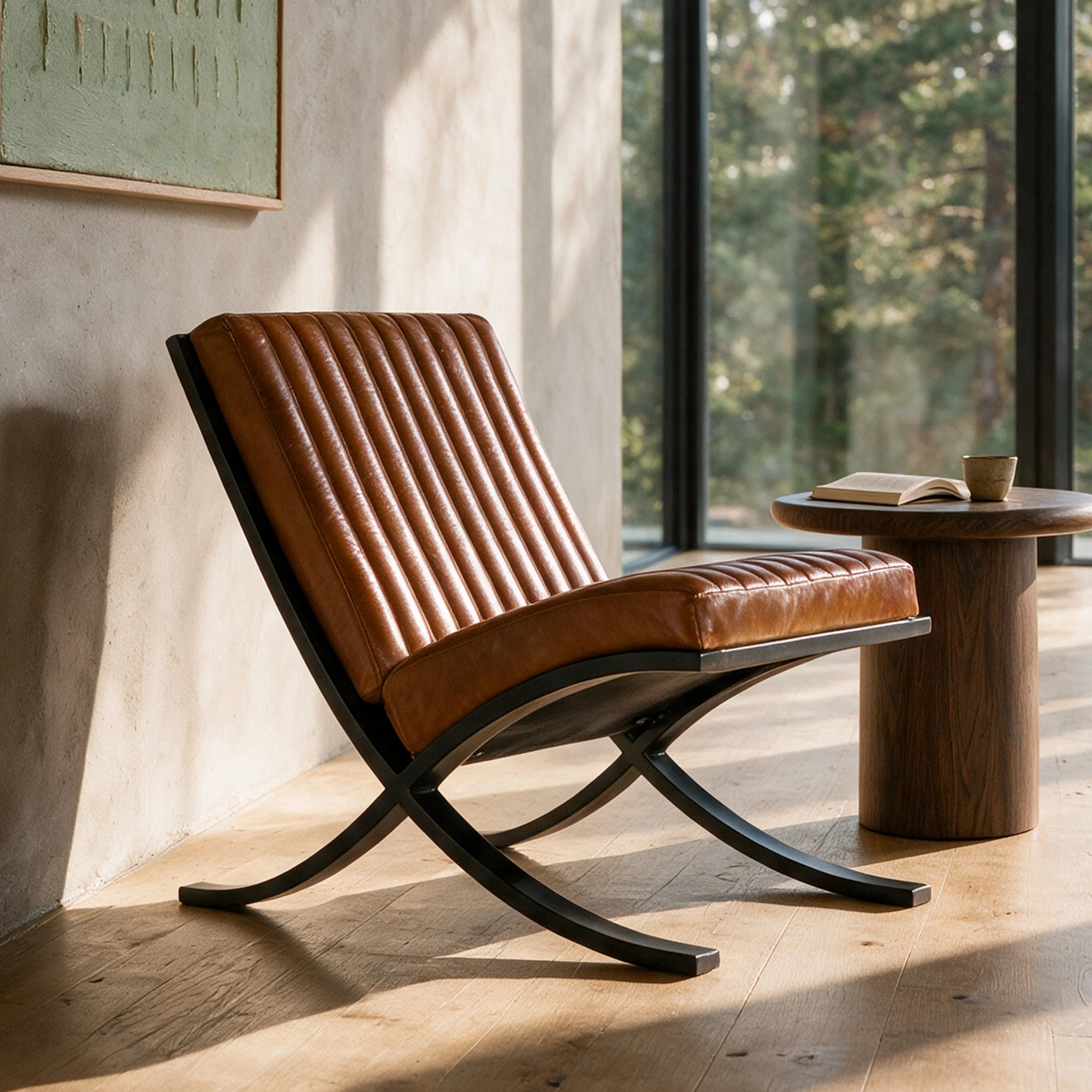 Fauteuil en cuir de buffle marron - Gustave