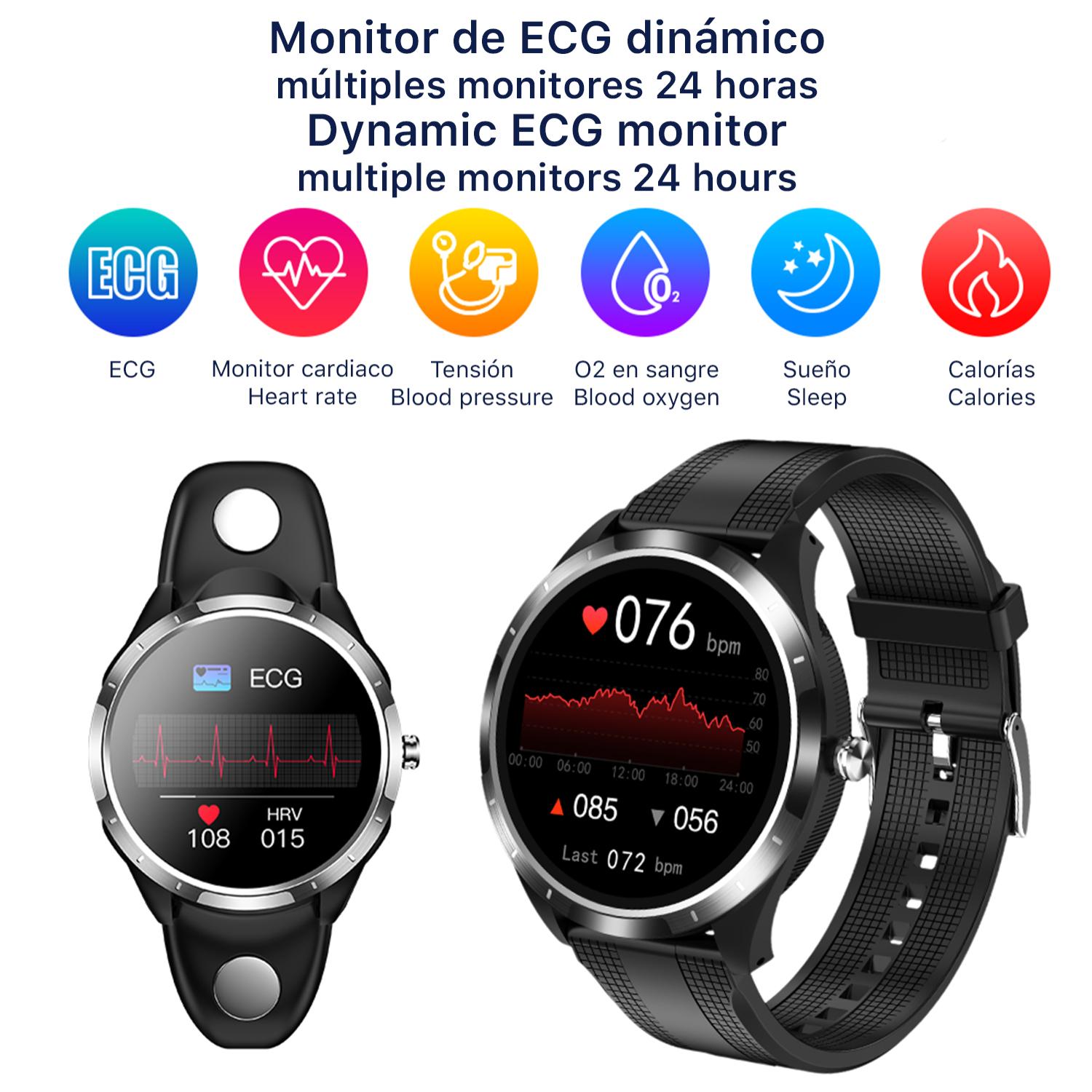 Smartwatch X3 con misuratore di pressione sanguigna e O2. Include fascia toracica. Rapporto HRV ed ECG 24 ore.