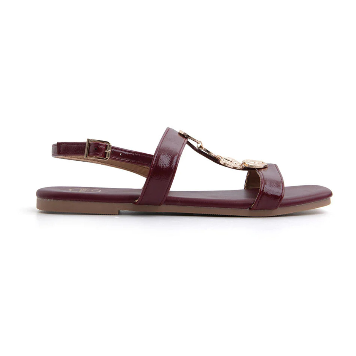 Sandalo flat con dettagli leaf gold - VINO ROSSO
